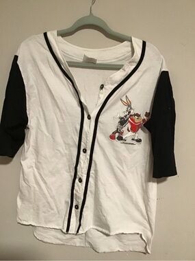 Men's White and Black Baseball-Style Jersey with Cartoon Graphic